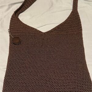 The Sak (Sak Roots) Brown Knit Shoulder Bag Dark Brown Crochet